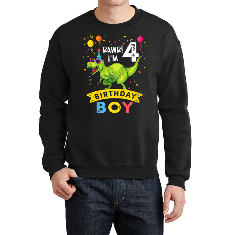 Kids 4 Year Old Shirt 4th Birthday Boy T Rex Dinosaur T Shirt Crewneck Sweatshirt | Artistshot