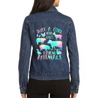 Just A Girl Who Loves Farm Animals  Cows Pigs Goats Lover Ladies Denim Jacket | Artistshot