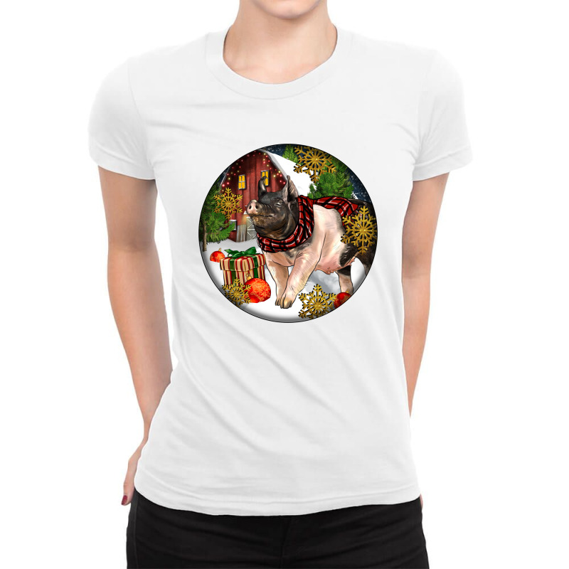 Hampshire Sow Pig Christmas Ladies Fitted T-Shirt by LillyAllenDesigns | Artistshot