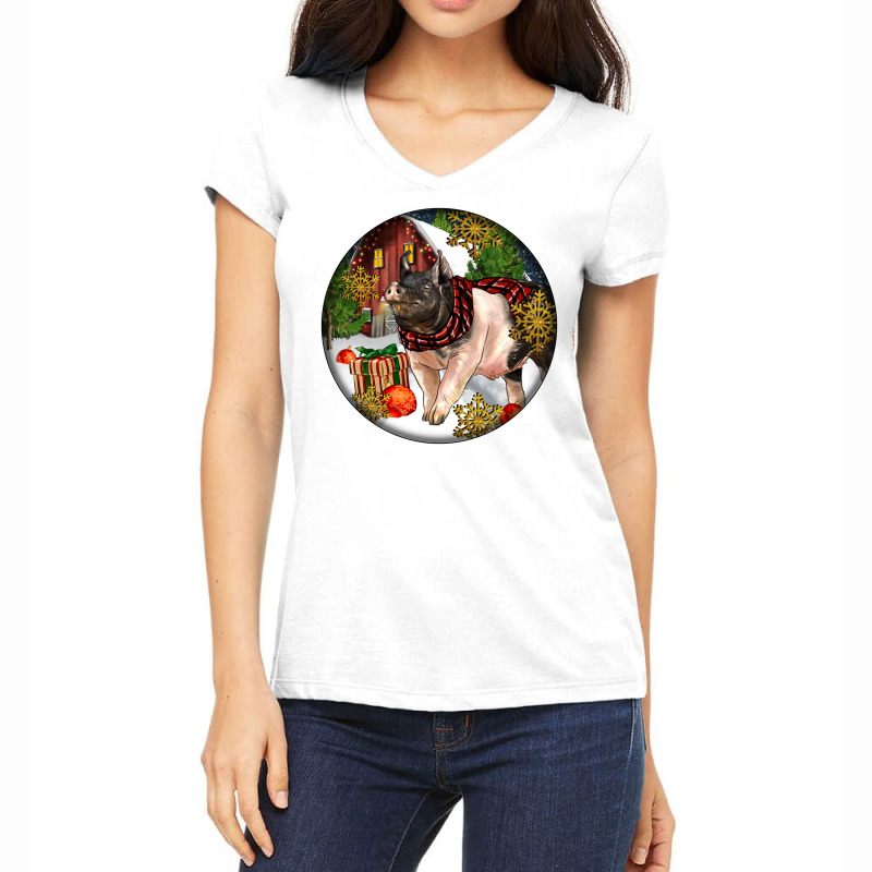 Hampshire Sow Pig Christmas Women's V-Neck T-Shirt by LillyAllenDesigns | Artistshot