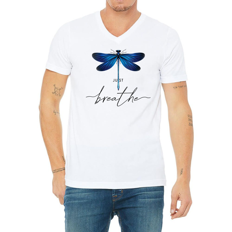 Womens Just Dragonfly Tattoodesign Summer Breathe Meditation Yoga V Ne V-neck Tee | Artistshot