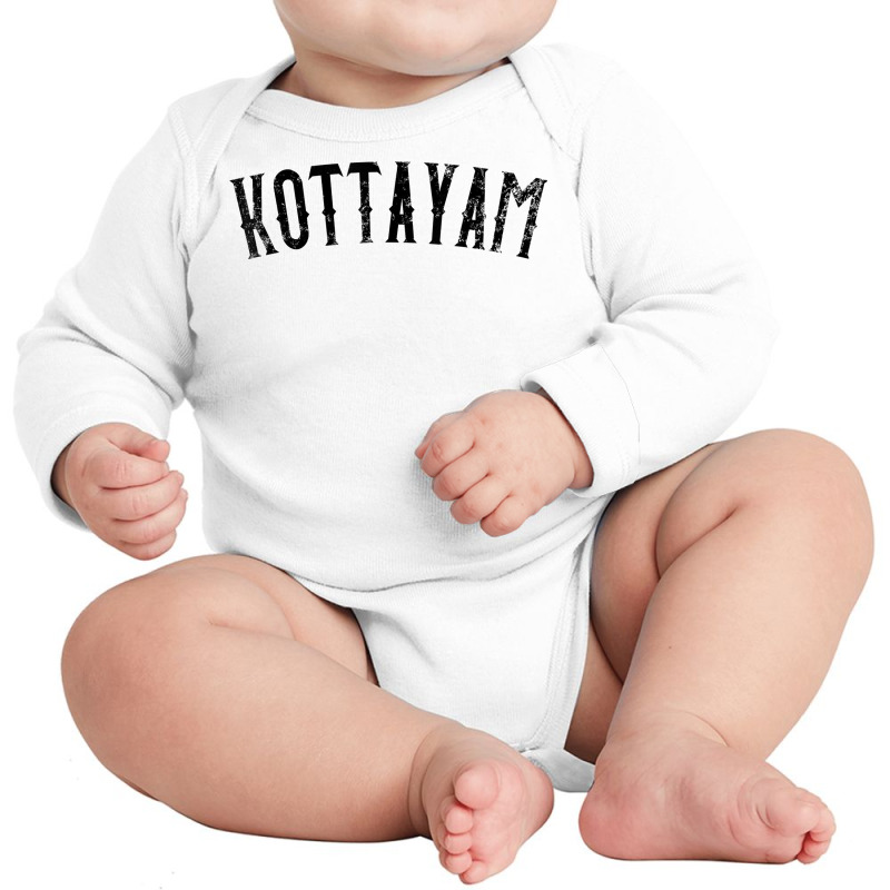 Kottayam India Vintage Black Text Apparel T Shirt Long Sleeve Baby Bodysuit by plancefbtluceka | Artistshot