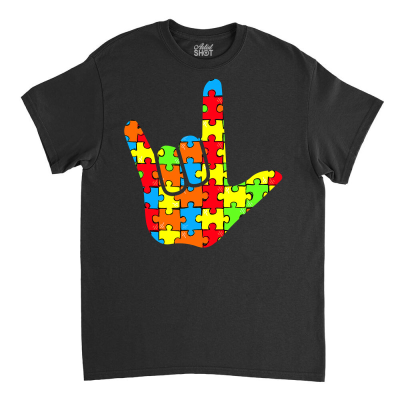 Asl Love Sign Language Autism Gift Awareness Support Classic T-shirt by EricWade | Artistshot