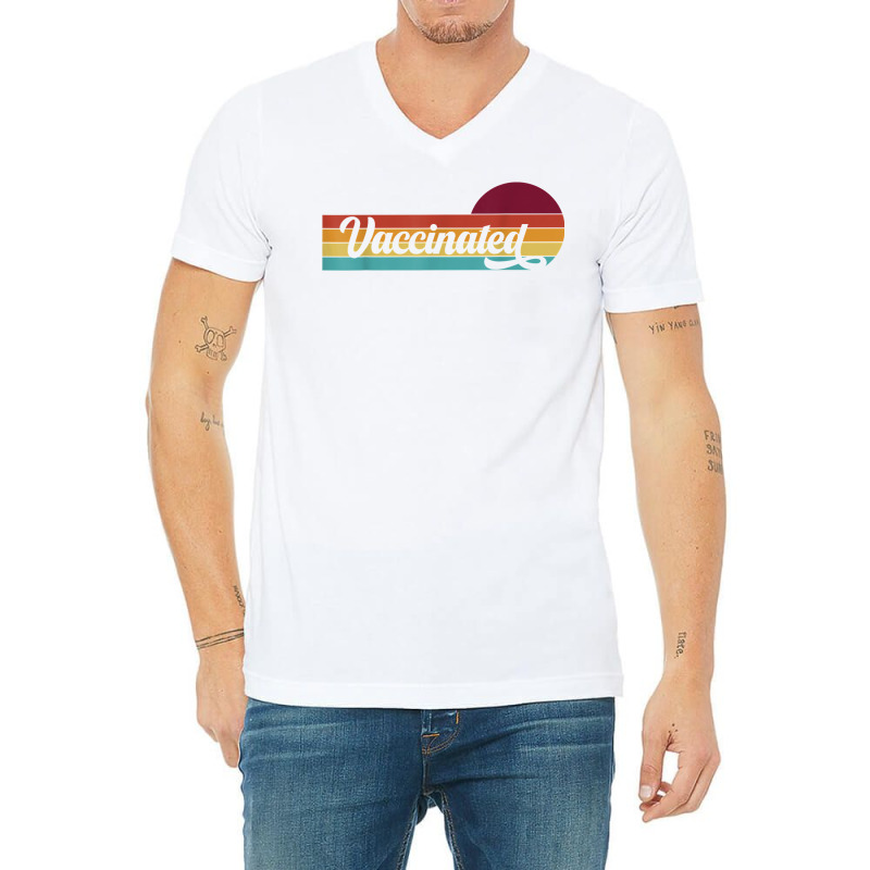 Vaccinated Retro Sunset Pro Vaccination Immunization T Shirt V-neck Tee | Artistshot