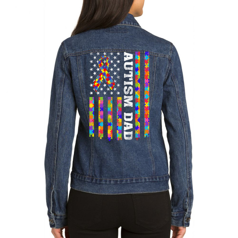 Autism Awareness Proud Autism Dad Vintage Usa Flag Gift Men Ladies Denim Jacket by EricWade | Artistshot