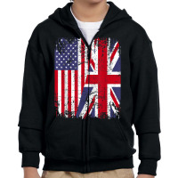 British Roots  Half American Flag  Britain Uk T Shirt Youth Zipper Hoodie | Artistshot