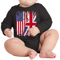 British Roots  Half American Flag  Britain Uk T Shirt Long Sleeve Baby Bodysuit | Artistshot