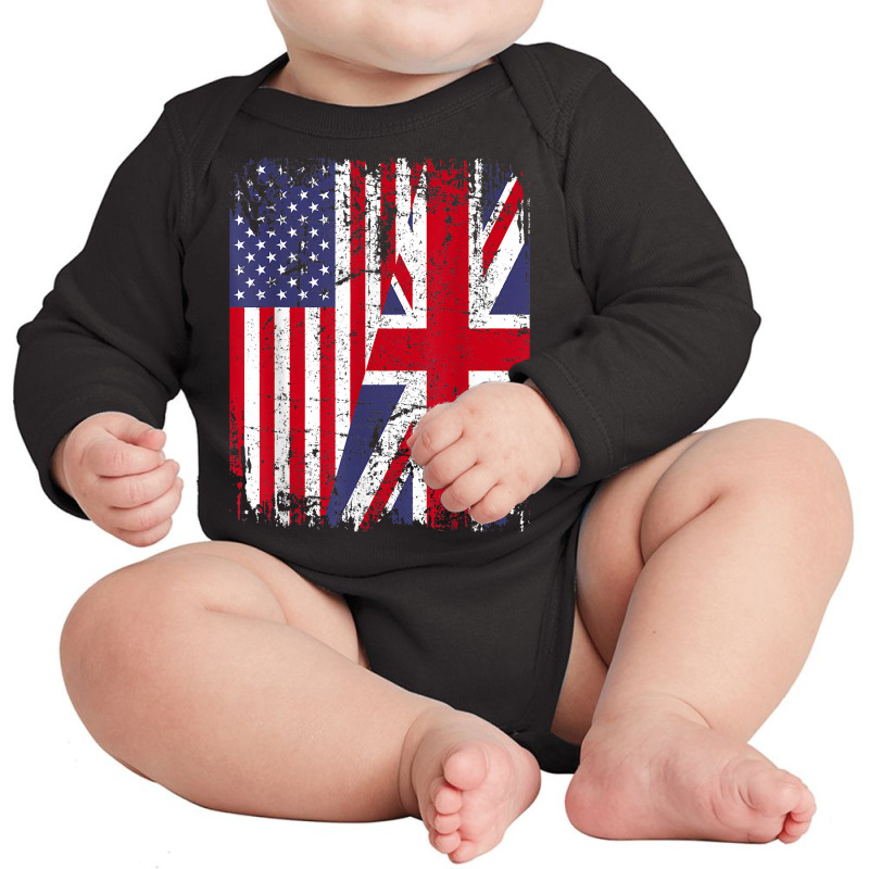 British Roots  Half American Flag  Britain Uk T Shirt Long Sleeve Baby Bodysuit | Artistshot