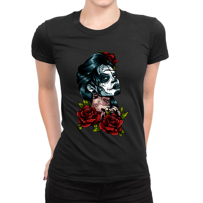 Catrina La Calavera Sugar Skull Halloween Day Of The Dead 193 Ladies Fitted T-Shirt by White_Phantom | Artistshot