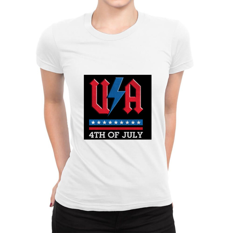 4th Of July Usa Rock N Roll Thunder Lightning Style   Usa Ladies Fitted T-Shirt by loomcnultys | Artistshot