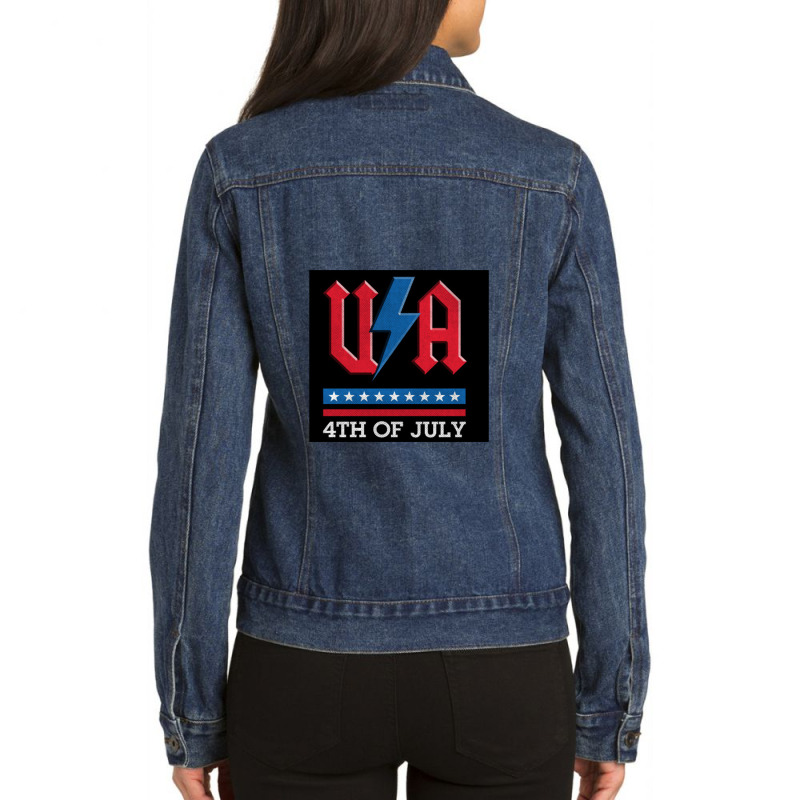 4th Of July Usa Rock N Roll Thunder Lightning Style   Usa Ladies Denim Jacket by loomcnultys | Artistshot