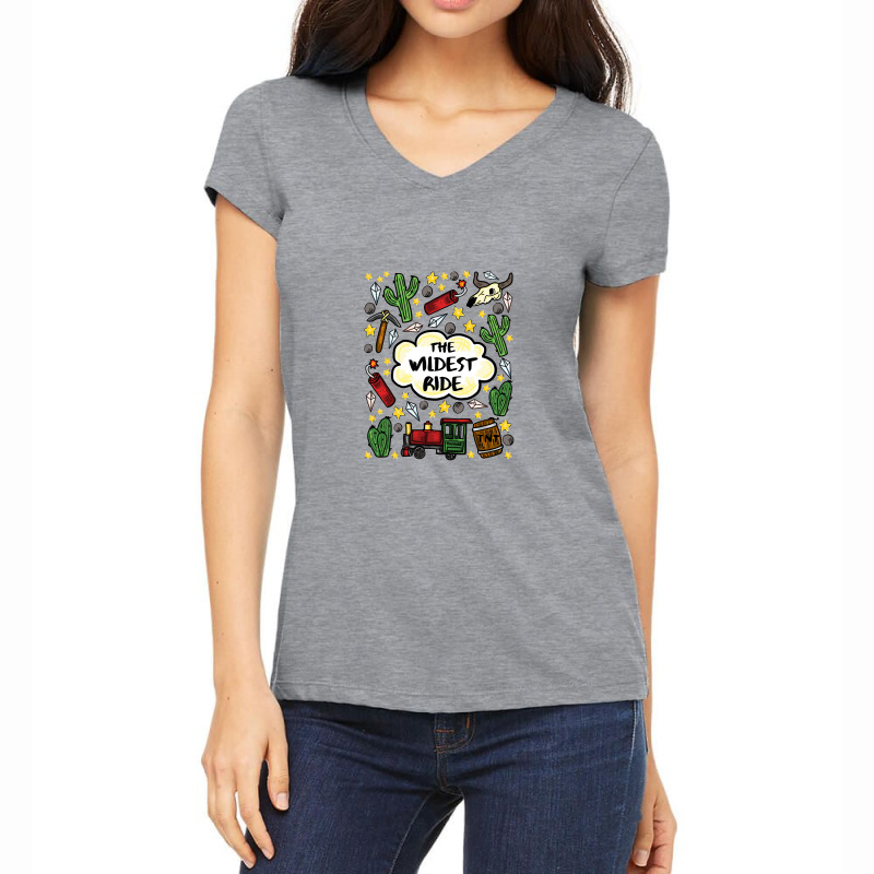 Wildest Ride In The Frontier, Hand Drawn Mine Train Attraction Illustr Women's V-Neck T-Shirt by satanarts | Artistshot