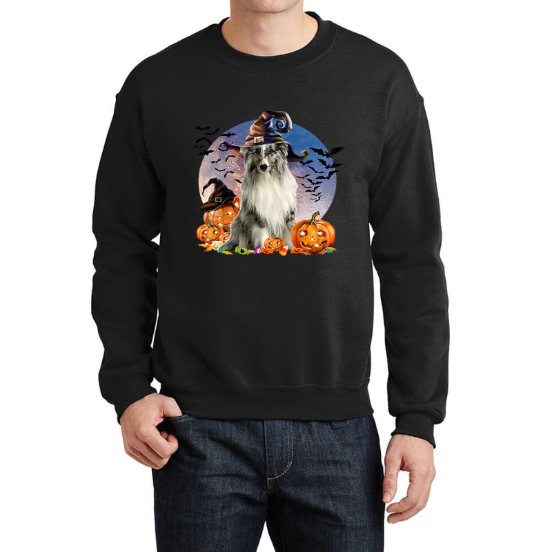 Dog Halloween Shetland Sheepdog Jack O Lantern Pumpkin Moon 57 Crewneck Sweatshirt | Artistshot