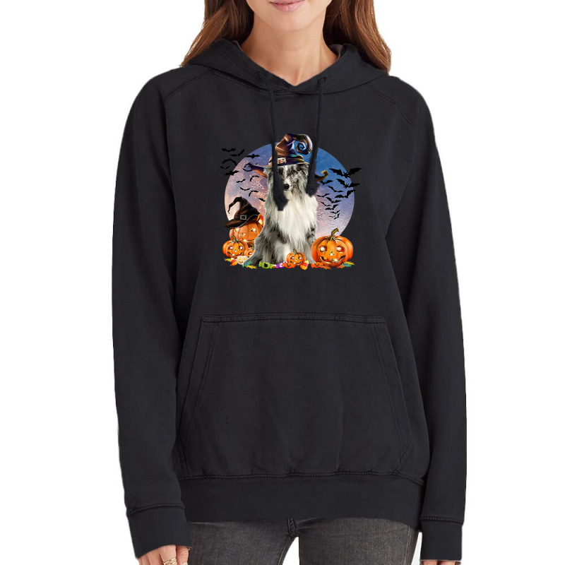 Dog Halloween Shetland Sheepdog Jack O Lantern Pumpkin Moon 57 Vintage Hoodie | Artistshot