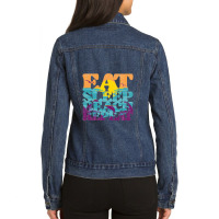 Eat Sleep Beach Repeat Retro Sunset Paradise   Eat Sleep Beach Repeat Ladies Denim Jacket | Artistshot