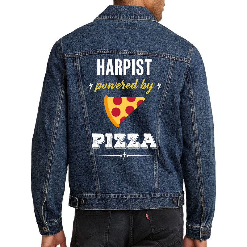 Harpist Powered By Pizza Funny Gift Men Denim Jacket | Artistshot