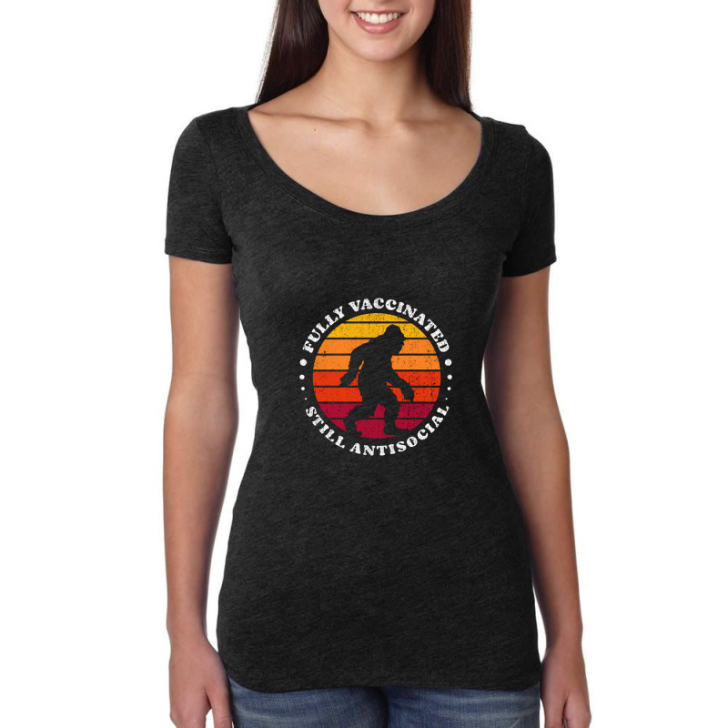 Fully Vaccinated Still Antisocial Bigfoot Retro Sunset   Fully Vaccina Women's Triblend Scoop T-shirt by loomcnultys | Artistshot