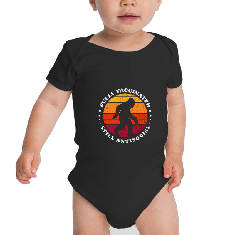 Fully Vaccinated Still Antisocial Bigfoot Retro Sunset   Fully Vaccina Baby Bodysuit by loomcnultys | Artistshot