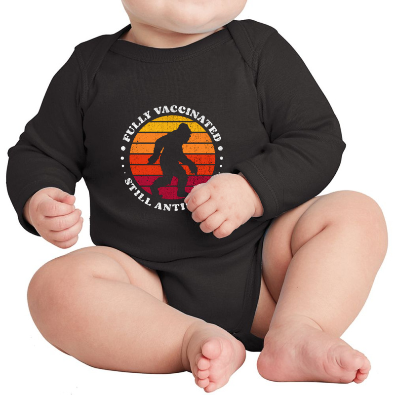 Fully Vaccinated Still Antisocial Bigfoot Retro Sunset   Fully Vaccina Long Sleeve Baby Bodysuit by loomcnultys | Artistshot