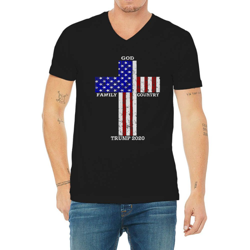 Christian Faith God Family Country Trump 2020 American Flag Funny Gift V-neck Tee | Artistshot