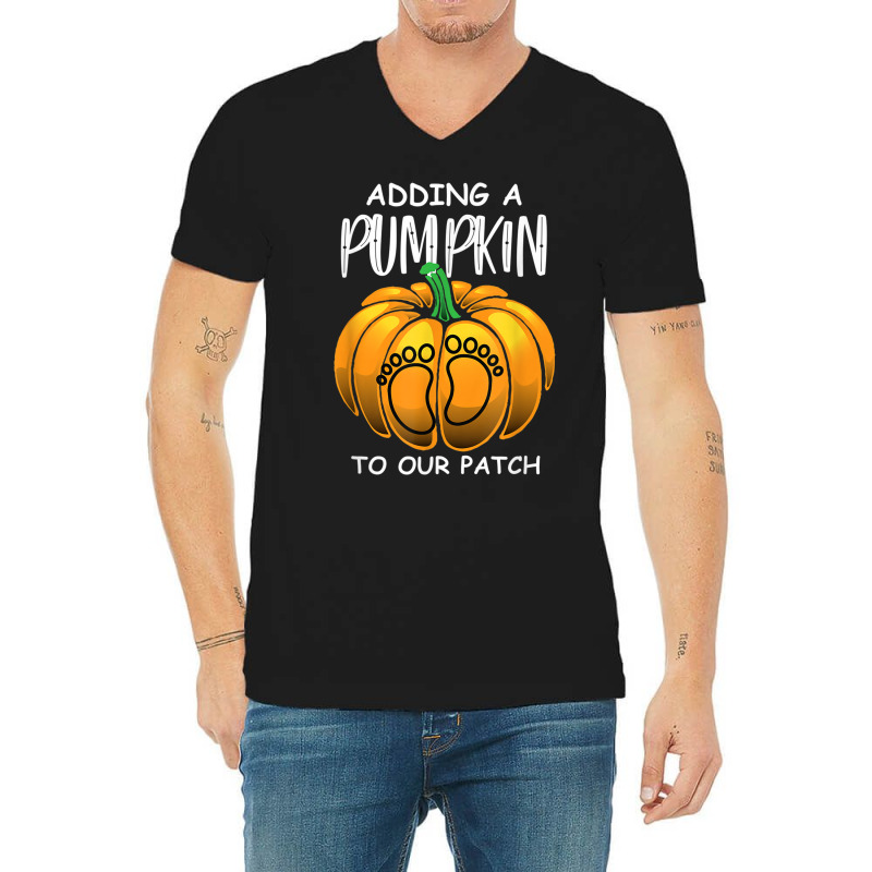 Pregnancy Thanksgiving Adding A Pumpkin To Our Patch T Shirt V-neck Tee | Artistshot