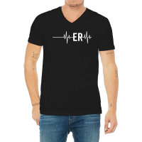 Emergency Medicine Physician Nurse Gift Er Heartbeat V-neck Tee | Artistshot