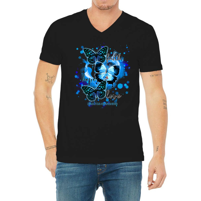 Faith Hope Love Diabetes Awareness T  Shirt Faith Hope Love Butterfly V-neck Tee | Artistshot