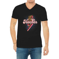 Teacher Leopard Lightning Thunder Western Back To School V-neck Tee | Artistshot