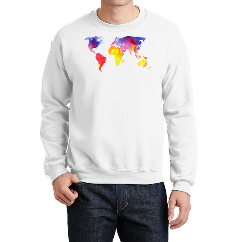 Beautiful Global World Map Watercolor Art Silhouette T Shirt Crewneck Sweatshirt | Artistshot