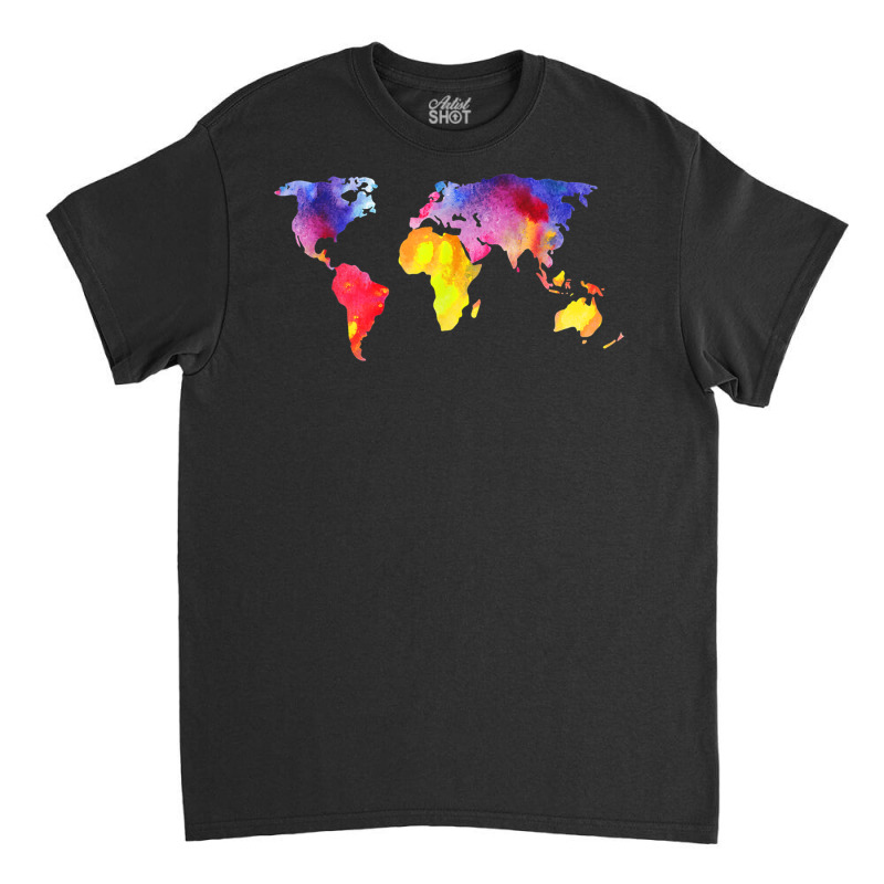 Beautiful Global World Map Watercolor Art Silhouette T Shirt Classic T-shirt | Artistshot