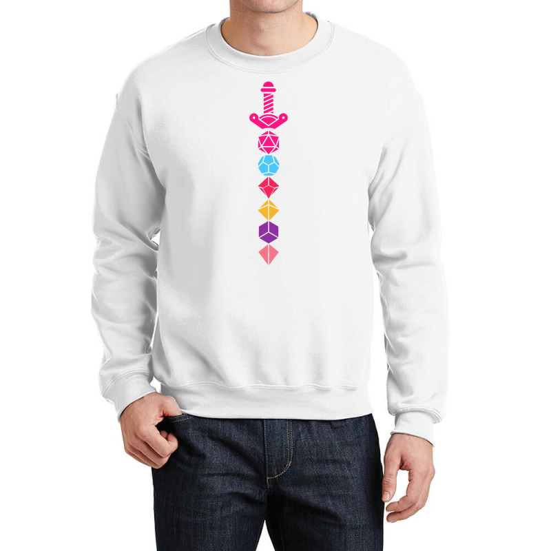 Nerdy Synthwave Polyhedral Dice Set Sword Long Sleeve T Shirt Crewneck Sweatshirt | Artistshot