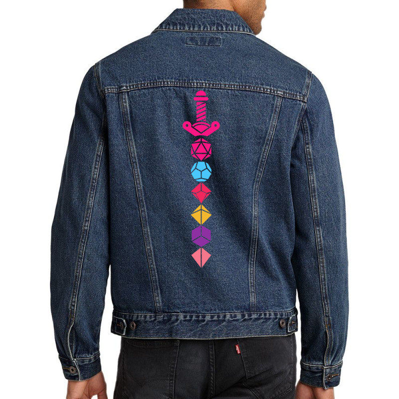 Nerdy Synthwave Polyhedral Dice Set Sword Long Sleeve T Shirt Men Denim Jacket | Artistshot