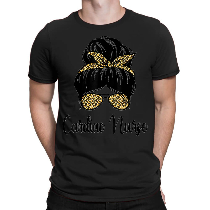 Cardiac Nurse Messy Hair Bun Leopard Cardiologist Graduation T-Shirt by STACYSCHUDEL | Artistshot