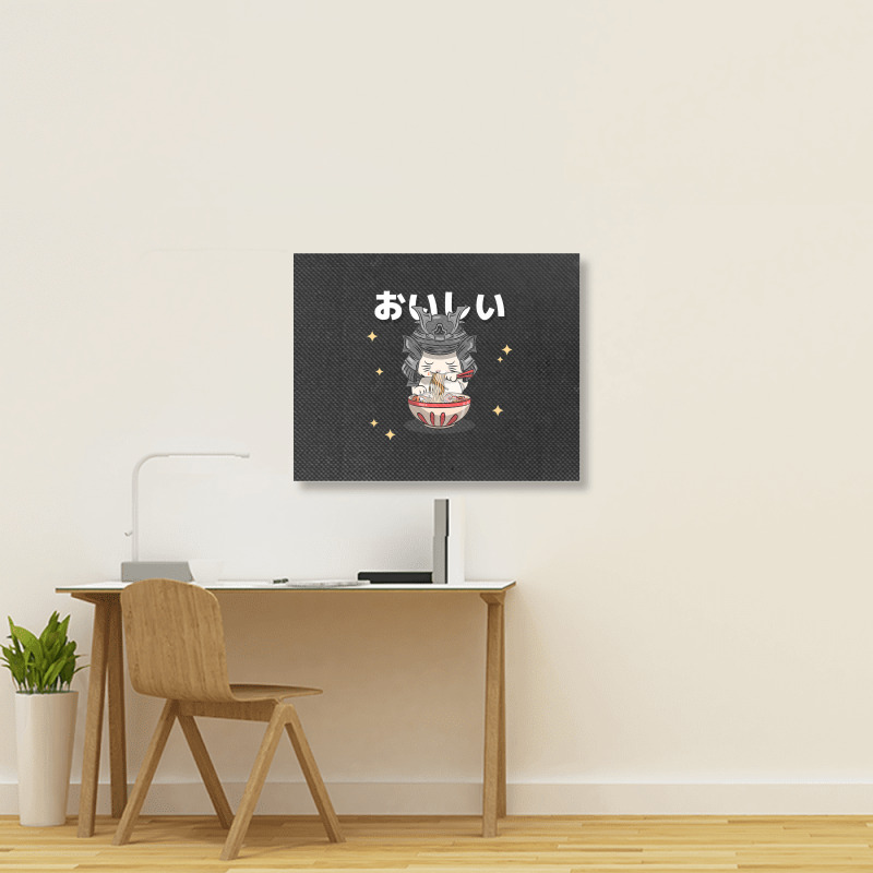 Cute Retro 90s Japanese Kawaii Ramen Samurai Cat Landscape Canvas Print | Artistshot