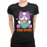 Funny Anime Cat Eat Bone Ramen Bon Appetit Halloween Puns Ladies Fitted T-shirt | Artistshot