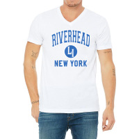 Riverhead New York Li Ny Varsity Style Blue Print T Shirt V-neck Tee | Artistshot