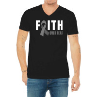 Faith God Fear Brain Tumor Awareness Brain Cancer Warrior T Shirt V-neck Tee | Artistshot