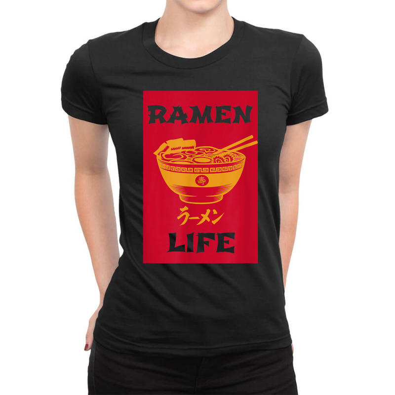 Ramen Life Japanese Noodles Katakana Vintage Retro Gift T Shirt Ladies Fitted T-Shirt by cm-arts | Artistshot