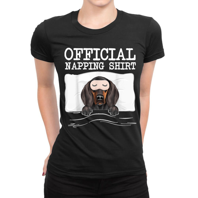 Funny Official Napping Sleeping Black And Tan Coonhound Ladies Fitted T-Shirt by STACYSCHUDEL | Artistshot