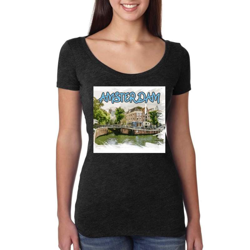 Amsterdam Skyline New Year- Amsterdam Skyline Art Women's Triblend Scoop T-shirt by ReginaldDixon | Artistshot