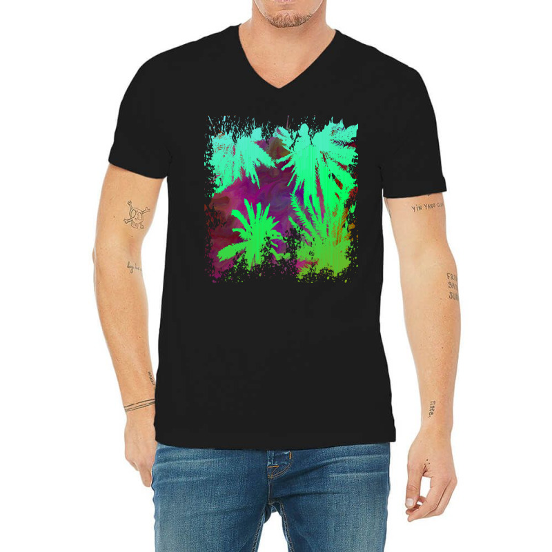 Palm Trees Art T  Shirt Palm Tree Silhouette Stormy Sky Abstract Backg V-Neck Tee by otherswomen | Artistshot