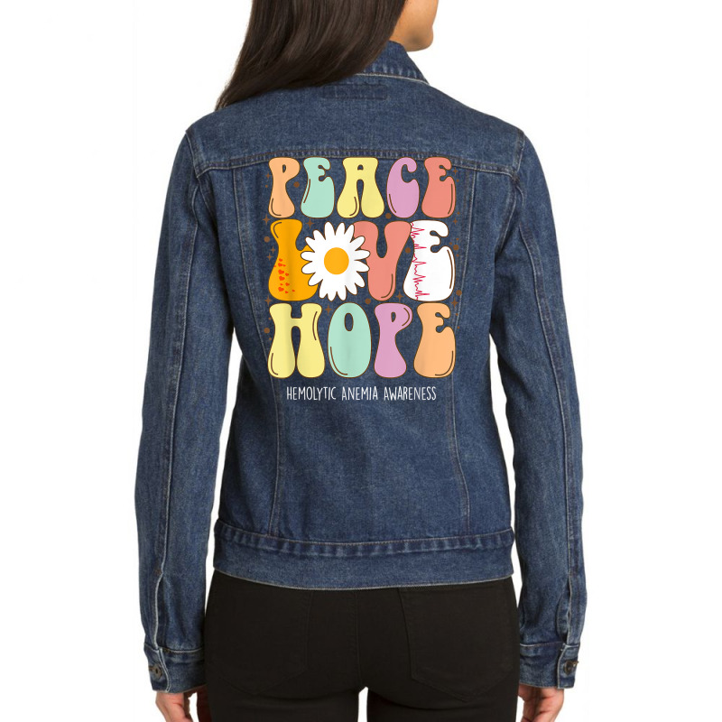 Peace Love Hope Hemolytic Anemia Awareness Gift T Shirt Ladies Denim Jacket by cm-arts | Artistshot