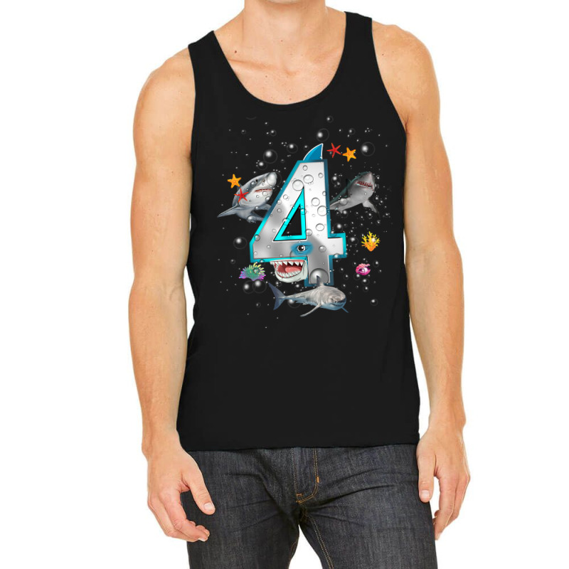 Kids 4th Birthday Boys Shark 4 Years Old Ocean Shark B Day T Shirt Tank Top | Artistshot