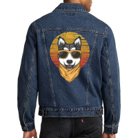 Husky Sunset Retro Men Denim Jacket | Artistshot