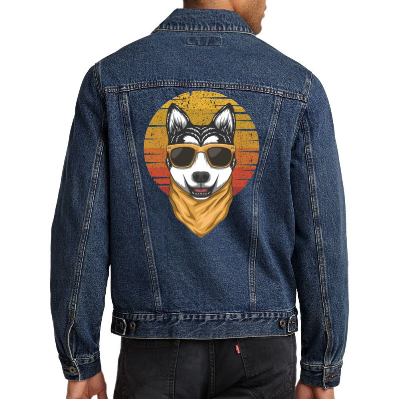 Husky Sunset Retro Men Denim Jacket | Artistshot