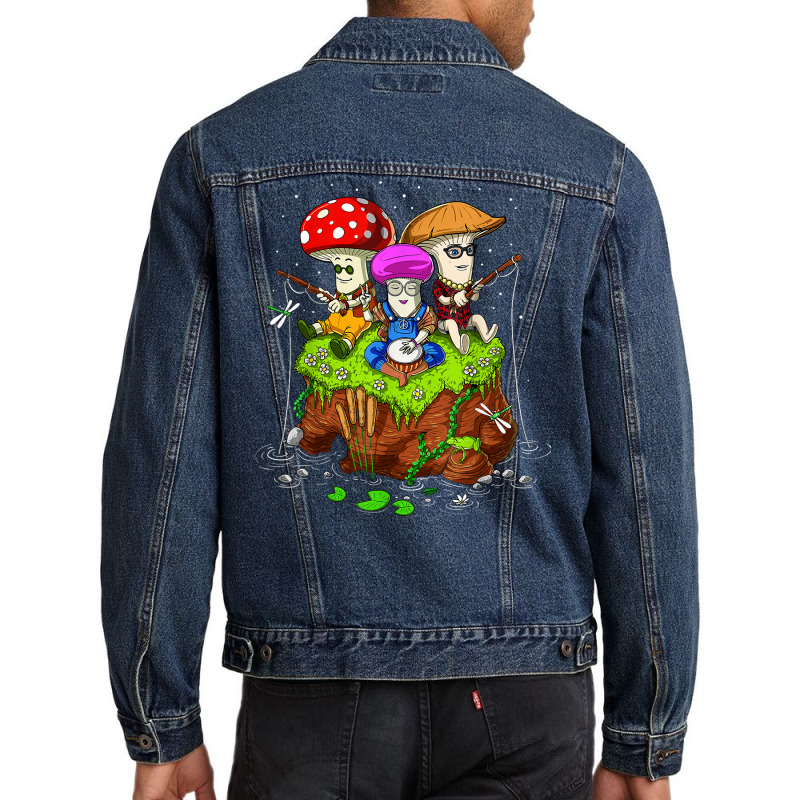 Hippie Mushrooms Fishing Forest Fungi Foraging Mycology T Shirt Men Denim Jacket by puetzee | Artistshot