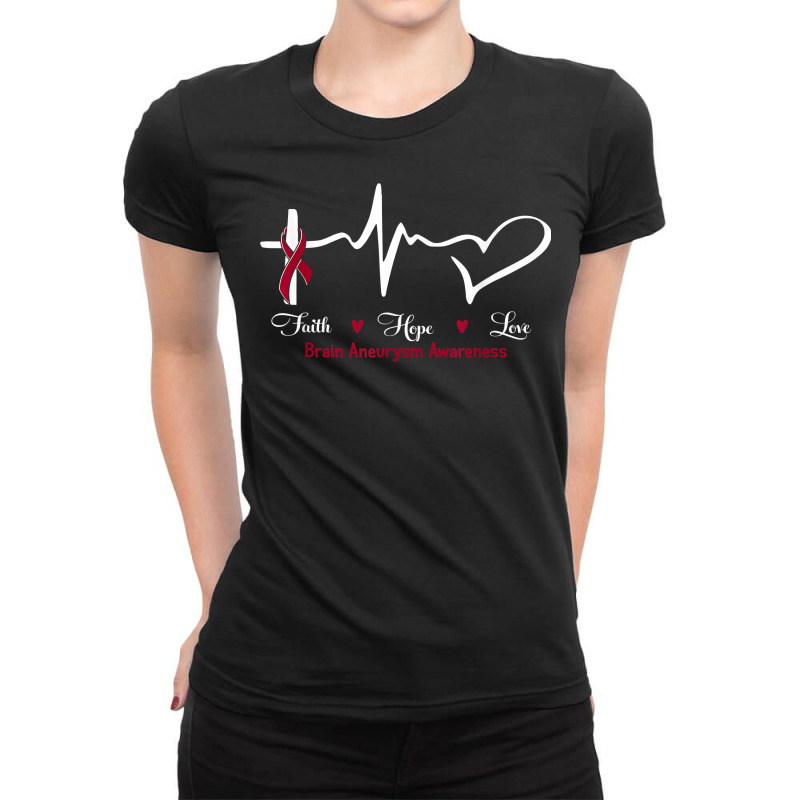 Faith Hope Love Brain Aneurysm Awareness Burgundy Ribbon T Shirt Ladies Fitted T-Shirt by riogasehzilahiy | Artistshot