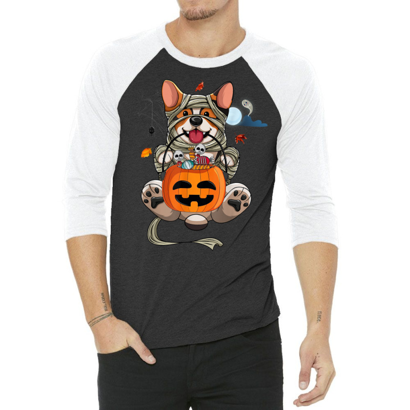 Cute Halloween Costume Welsh Corgi Mummy Dog Lover Design T Shirt 3/4 Sleeve Shirt | Artistshot