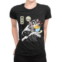 Raccoon Eating Ramen Japanese Waves Anime Minimal Kawaii Ladies Fitted T-shirt | Artistshot