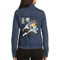 Raccoon Eating Ramen Japanese Waves Anime Minimal Kawaii Ladies Denim Jacket | Artistshot